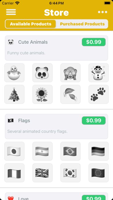 Anitalk Store showing Cute Animals and Flags animation packs